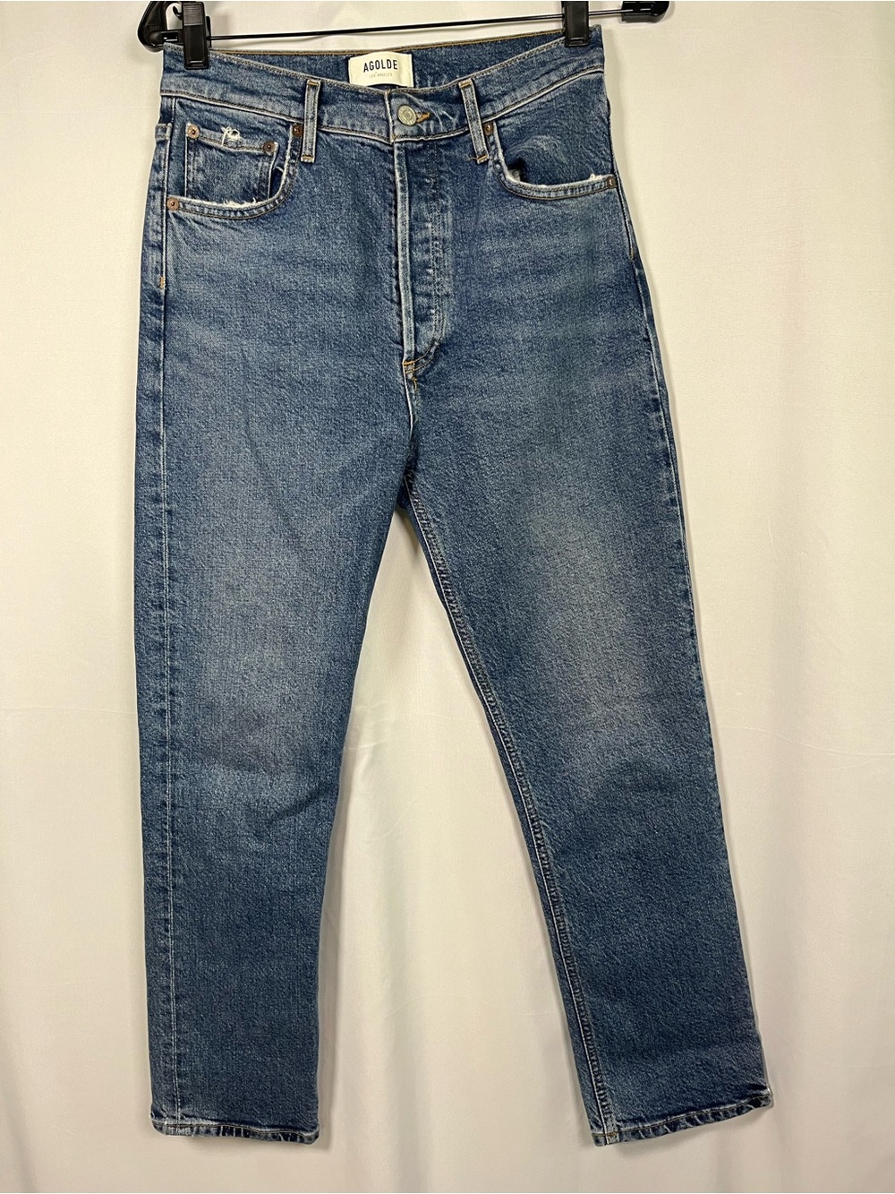 AGOLDE Riley button fly medium wash jeans sz 27 straight crop high rise - Picture 2 of 8